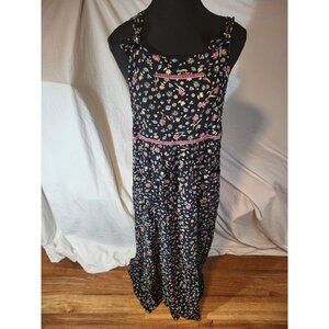 Vtge Carol Anderson Black Floral Rayon Overall Dress Sze M‎ Cottagecore